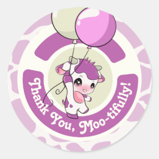 Adesivo Redondo Padrões de Vaca Rosa Púrpura Agradeço-lhe o adesiv