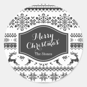 Adesivo Redondo Padrões de vela preta do suéter de Natal personali