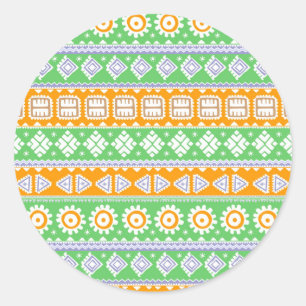 Adesivo Redondo Padrões étnicos verdes laranja fofos design