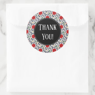Adesivo Redondo Padrões Florais De Vintage Vermelha Obrigado