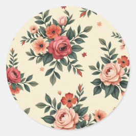 Adesivo Redondo Padrões florais vítreos com elegância clássica