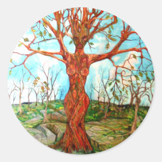 Adesivo Redondo Pagan Dryad Tree Goddese Wiccan Nature Art