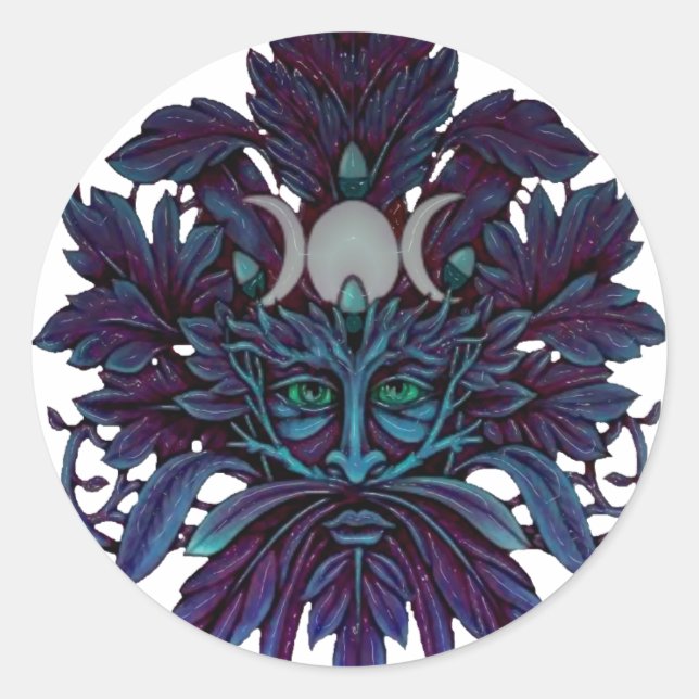 Adesivo Redondo Pagan Green Man Triple Moon Wiccan Deus (Frente)