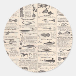 Adesivo Redondo Página do Catálogo de Iscas de Pesca Antigas Impre