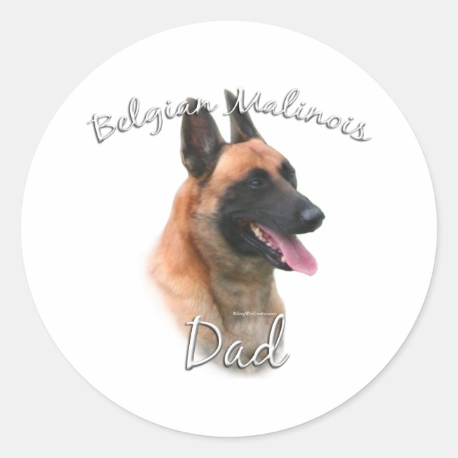 Adesivo Redondo Pai 2 da Bélgica Malinois (Frente)