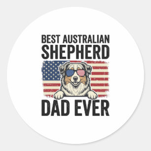 Adesivo Redondo Pai Australian Shepherd Patriótico Vintage