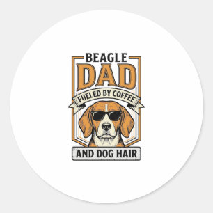 Adesivo Redondo Pai Beagle Motivado por Café e Camisa de Cabelo de