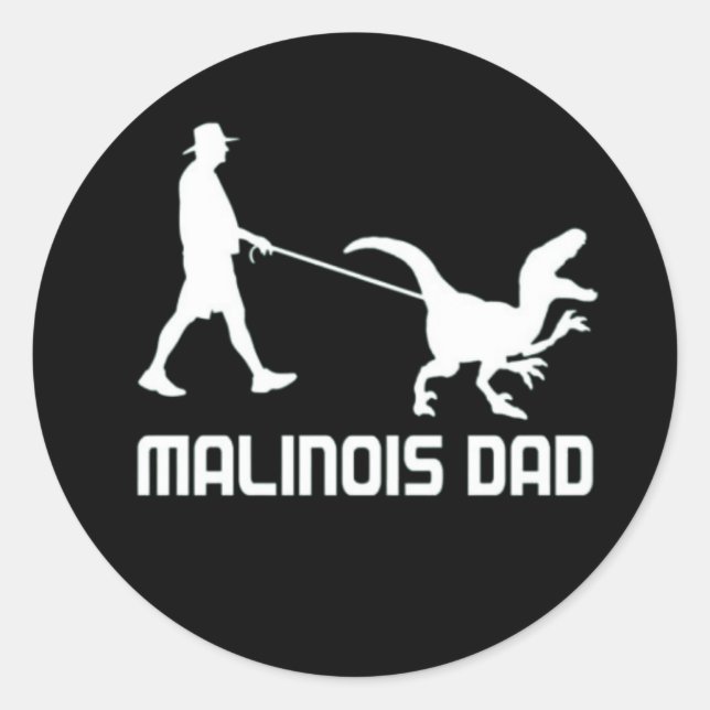 Adesivo Redondo Pai Belga Malinois Dinossaur Engraçado Presente Pa (Frente)