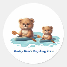 Adesivo Redondo Pai bonito e Urso Bebê em Kayak personalizados