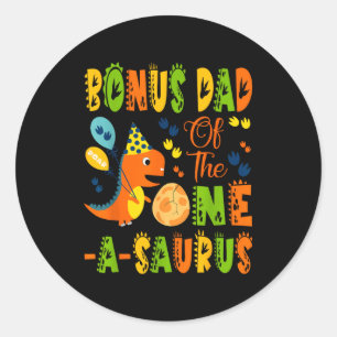 Adesivo Redondo Pai bônus do one-a-saurus no aniversário de 1 ano 