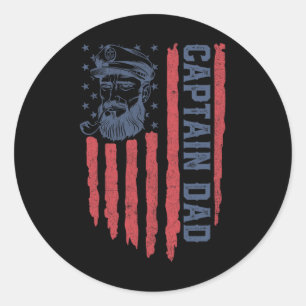 Adesivo Redondo Pai Capitão Bandeira Americana Pontão Engraçado Ba