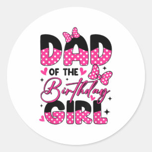 Adesivo Redondo Pai Da Rapariga De Aniversário Da Família Rosa