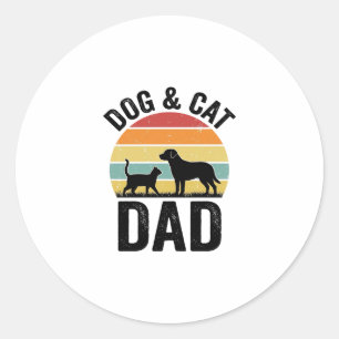 Adesivo Redondo Pai de Cachorro e Gato Camisa Vintage de Design de