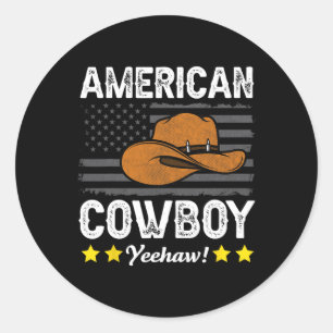 Adesivo Redondo Pai de chapéu de cowboy Rodeo Americano Flag Vinta