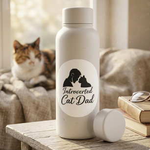 Adesivo Redondo Pai de Gato Introvertido Silhueta Vintage Minimali