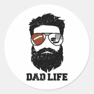 Adesivo Redondo Pai de Hóquei Desgrenhado Barba Hóquei no Pé Desgr