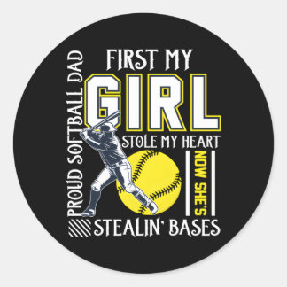 Adesivo Redondo Pai De Softball Orgulhoso Roubou-Me Ele Por Pai
