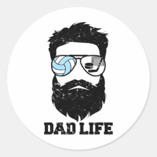 Adesivo Redondo Pai de Volei Hóquei Cabelo Desgrenhado Barba Volei