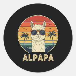 Adesivo Redondo Pai Funny Alpaca Oferece Presente Retro Alpapa Des