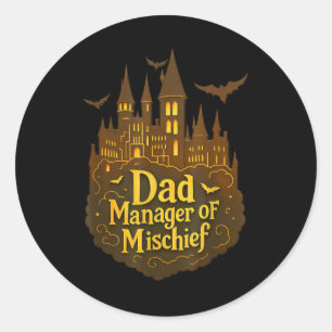 Adesivo Redondo Pai Gerente de Travessuras Funny Halloween Pai Mag