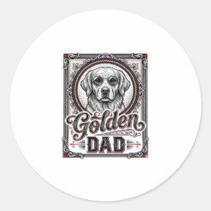 Adesivo Redondo Pai Golden Retriever Design de Gravura Vintage_1