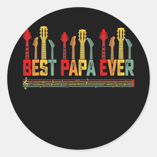 Adesivo Redondo Pai Guitarista Melhor Papa Nunca Guitarra Dia do P (Frente)