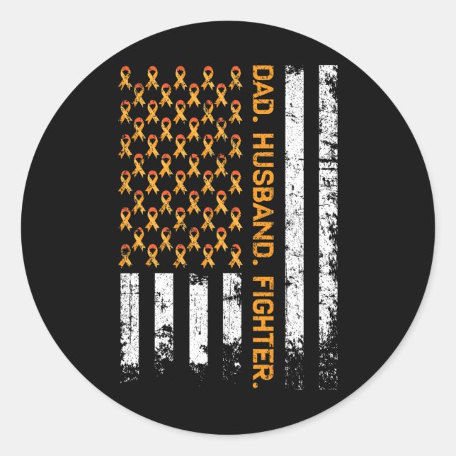 Adesivo Redondo Pai Husband Fighter Ribbon USA Flag Leukemia Aware (Frente)