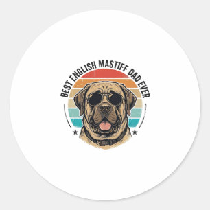 Adesivo Redondo Pai Mastiff Inglês Desenho Vetorial Vintage Sunset