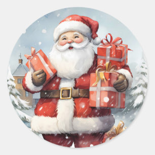 Adesivo Redondo Pai Natal Papai Noel com presentes no inverno