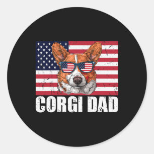 Adesivo Redondo Pai Pembroke Welsh Corgi U Flag Dog 4th Of