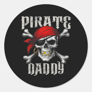 Adesivo Redondo Pai Pirata Jolly Roger Flag E Skull Crossbones
