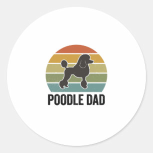 Adesivo Redondo Pai Poodle Vintage Pôr-do-Sol Amante de Cachorro D