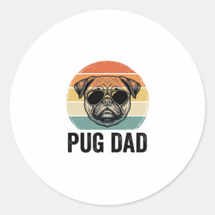 Adesivo Redondo Pai Pug Vintage Gravação Design Amante de Cães_1