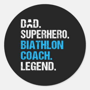 Adesivo Redondo Pai Super Herói Biathlon Treinador Engraçado Biath