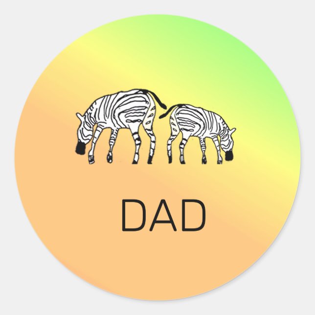 Adesivo Redondo Pai, Zebras Queniana Feliz e Bonita (Frente)