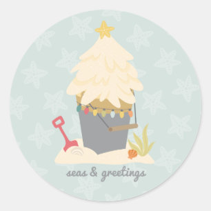 Adesivo Redondo Pail de Areia de Natal de Praia