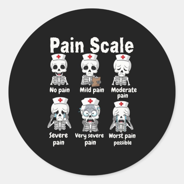 Adesivo Redondo Pain Scale Cute Nurse Skeleton Halloween Trauma Fu (Frente)