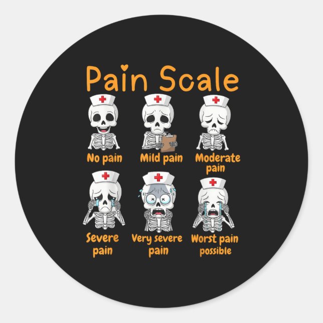 Adesivo Redondo Pain Scale Cute Nurse Skeleton Halloween Trauma Fu (Frente)
