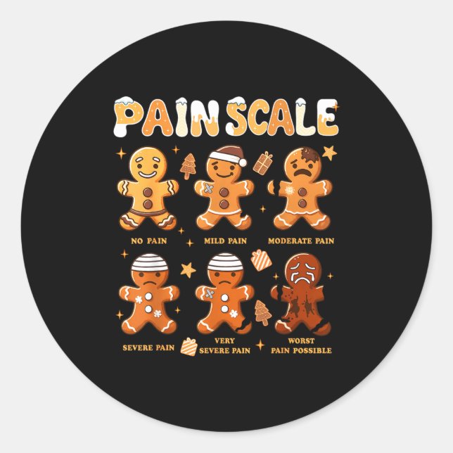 Adesivo Redondo Pain Scale Funny Gingerbread Man Christmas Nurse H (Frente)