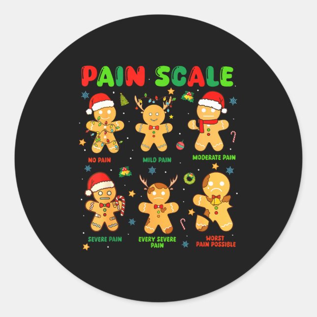 Adesivo Redondo Pain Scale Funny Gingerbread Man Christmas Nurse H (Frente)