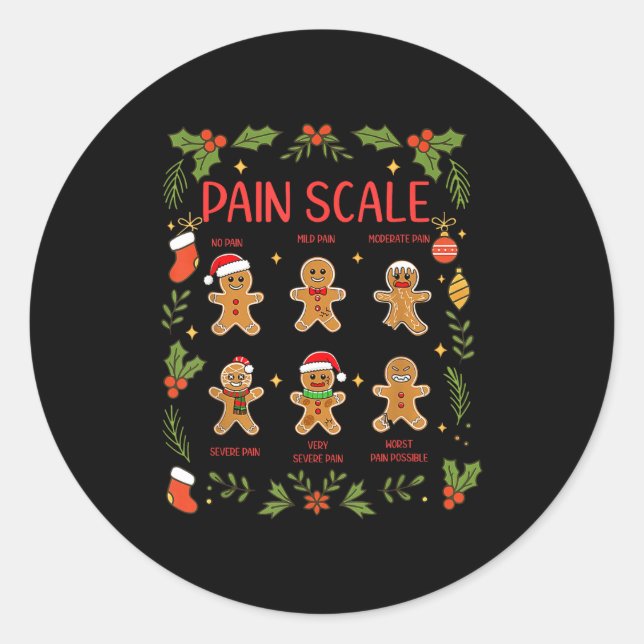 Adesivo Redondo Pain Scale Gingerbread Essment Rn Er Nurse Christm (Frente)