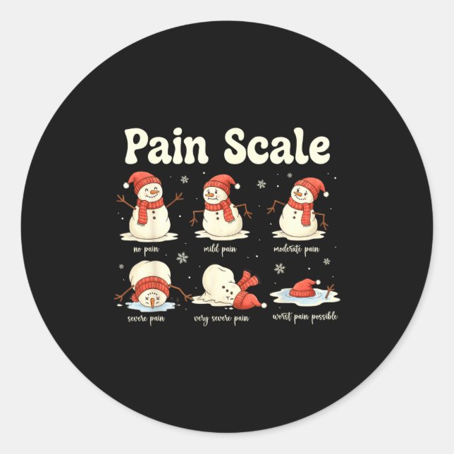 Adesivo Redondo Pain Scale Snowman Funny Nurse Christmas Icu Nurse (Frente)