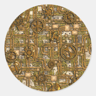 Adesivo Redondo Painel de Steampunk - engrenagens e tubulações -