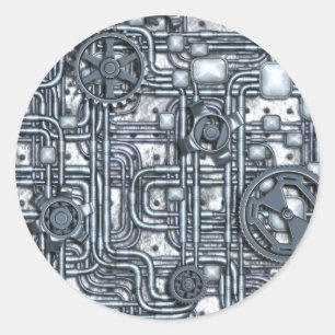 Adesivo Redondo Painel de Steampunk - engrenagens e tubulações -