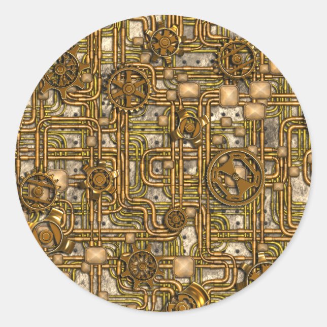 Adesivo Redondo Painel de Steampunk - Ursos e Tubos - Saco (Frente)