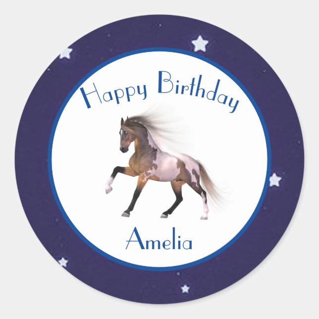 Adesivo Redondo Paint Horse Happy Birthday Personalizado (Frente)