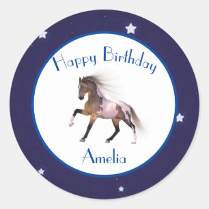 Adesivo Redondo Paint Horse Happy Birthday Personalizado
