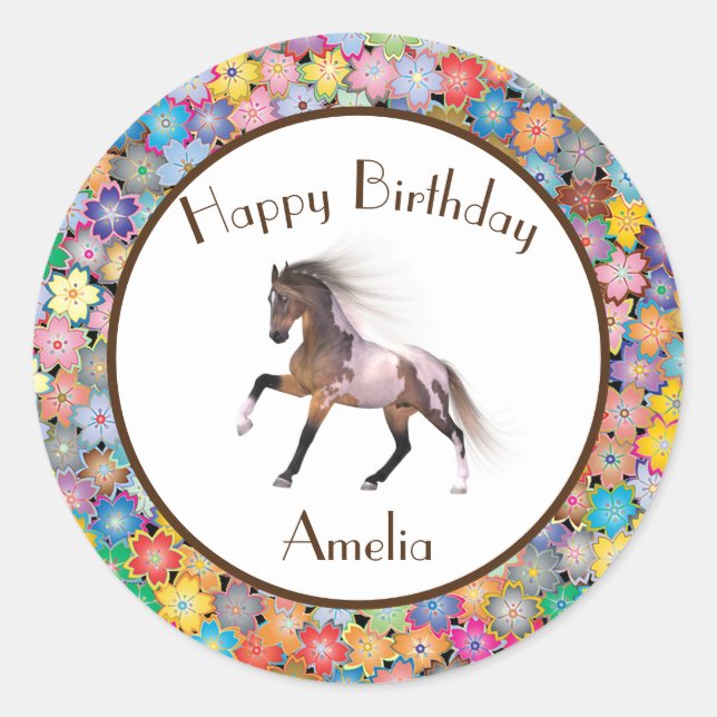 Adesivo Redondo Paint Horse Happy Birthday Personalizado (Frente)