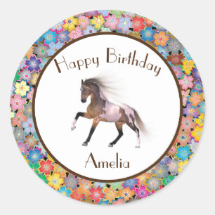 Adesivo Redondo Paint Horse Happy Birthday Personalizado