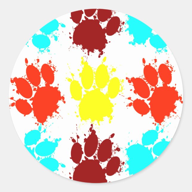 Adesivo Redondo Paint Splatter Dog Paw Padrão de Impressão (Frente)